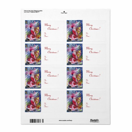 SANTA CLAUS SPEELT HARP IN HET MOONLIGHT ETIKET (Full Sheet)