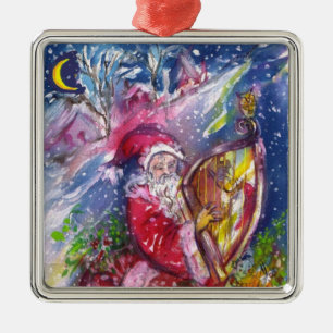 SANTA CLAUS SPEELT HARP IN MOONLIGHT kerst Metalen Ornament