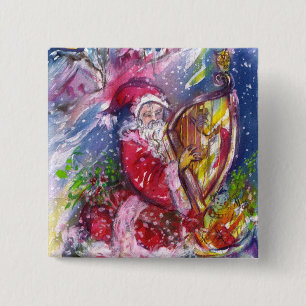 SANTA CLAUS SPEELT HARP IN MOONLIGHT kerst Vierkante Button 5,1 Cm