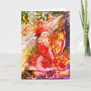 SANTA CLAUS SPEELT HARP Musical Kerstnacht Feestdagen Kaart