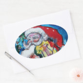 SANTA CLAUS SPEELT VIOLIN-kerstfeest Ovale Sticker (Envelop)