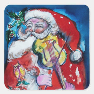 SANTA CLAUS SPEELT VIOLIN-kerstfeest Vierkante Sticker