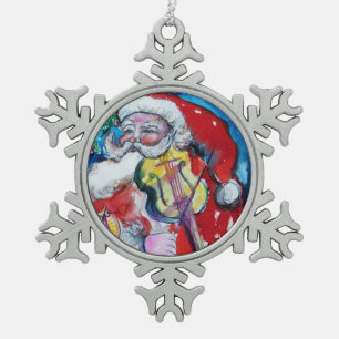 SANTA CLAUS SPEELT VIOLIN Musical Kerstmis. Tin Sneeuwvlok Ornament
