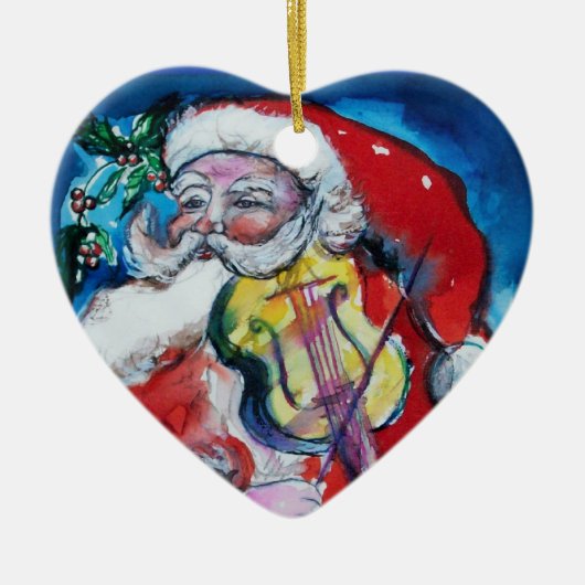 SANTA CLAUS SPEELT VIOLIN Red Ruby Heart Keramisch Ornament (Voorkant)