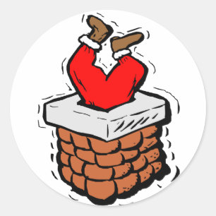 Santa Claus Stuck Chimney Ronde Sticker