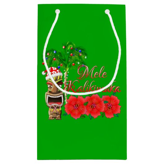 Santa Claus Tiki Mele Kalikimaka Klein Cadeauzakje (Achterkant)