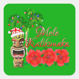 Santa Claus Tiki Mele Kalikimaka Vierkante Sticker