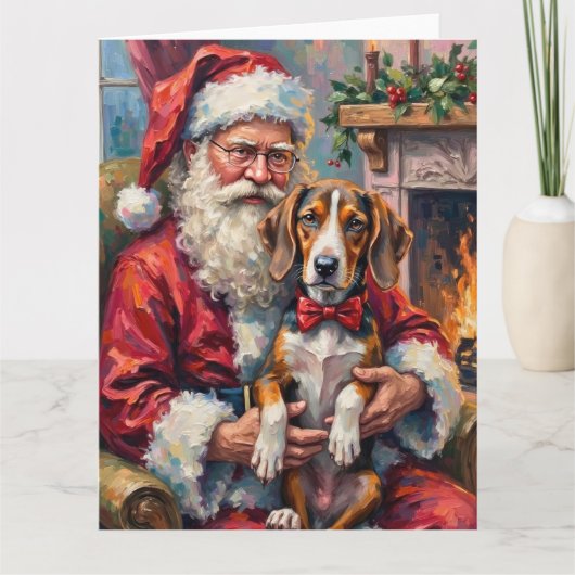 Santa Claus Treeing Walker Coonhound Christmas Art Kaart (Voorkant)