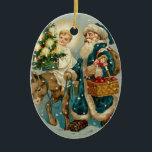 Santa Claus vintage en ornements bleus<br><div class="desc">Père Noël vintage en manteau bleu. Ancien décor de Noël de mode ! Belles décorations de Noël victoriennes pour vos décorations de vacances ! Facile à customiser !</div>