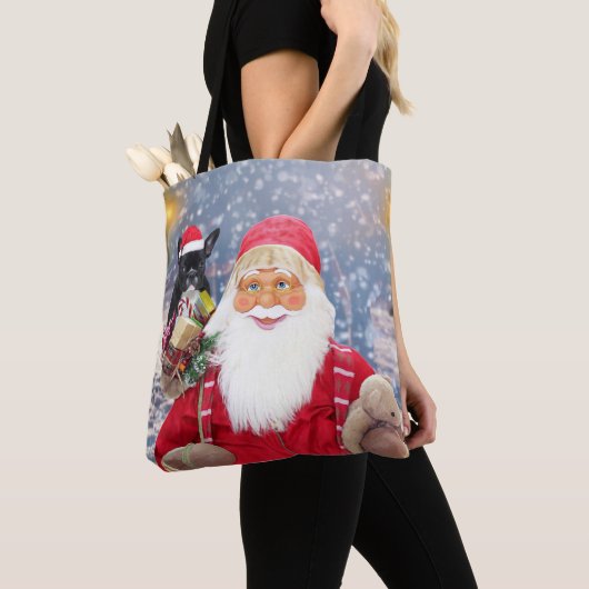 Santa Claus w kerstcadeaus French Bulldog Tote Bag (Dichtbij)