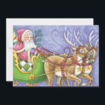 Santa Claus w Reindeer Christmas Party Invitation<br><div class="desc">Illustration vintage mignonne Joyeux Noël design avec un joyeux Santa Claus joyeux et joyeux avec un sac plein de jouets conduisant son traîneau être tiré par deux adorables rennes avec des cloches sur. Ho,  ho,  ho,  ho Bonnes Fêtes !</div>