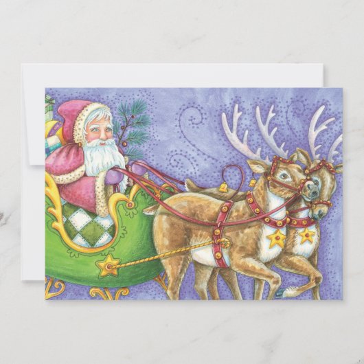 Santa Claus w Reindeer Christmas Party Invitation (Devant)