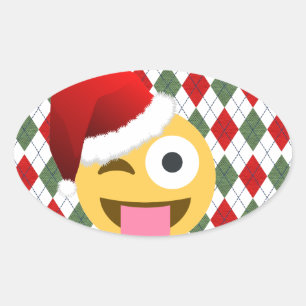 santa claus wink emoji ovale sticker