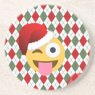 santa claus wink emoji zandsteen onderzetter