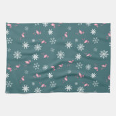 Santa Claus Winter Flamingoes en Snowflakes Theedoek (Horizontaal)