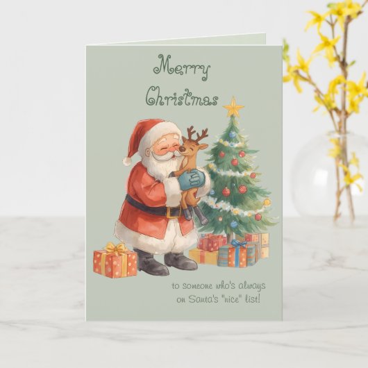 Santa Claus Wishes & whimsical Christmas Card Kaart (Gele Bloem)
