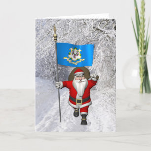 Santa Claus With Ensign Of Connecticut Feestdagen Kaart