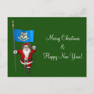 Santa Claus With Ensign Of Connecticut Feestdagenkaart