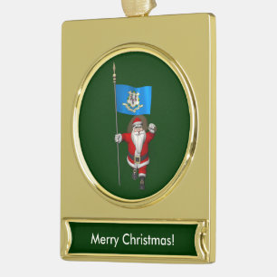 Santa Claus With Ensign Of Connecticut Verguld Banner Ornament