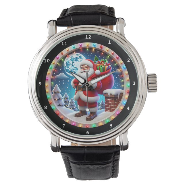 Santa Claus with Presents Winter Scene Horloge (Voorkant)