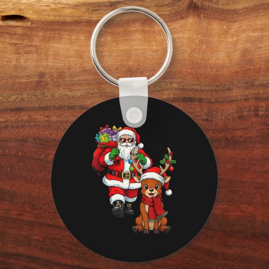 Santa Claus With Reindeer And Cool Christmas  Sleutelhanger (Voorkant)