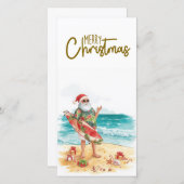Santa Claus with Surf Board Christmas tropical Feestdagenkaart (Voorkant / Achterkant)