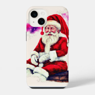 Santa-Claus zit op de bakstenen muur met wolken iPhone 14 Hoesje