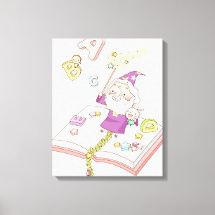 Santa Claus zit op het boek Canvas Afdruk