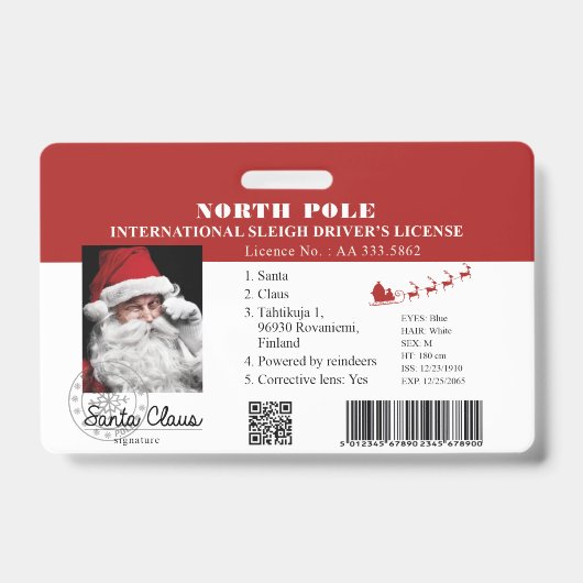 Santa Clause faux Perdu Permis de Conduire Badge (Face)