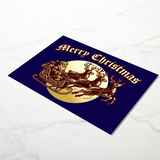 Santa Clause In Sleigh & Reindeer Christmas Folie Feestdagenkaart (Gedraaid)