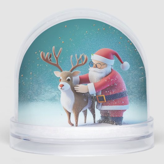 Santa Clause & Rudolf Christmas Snow Globe Sneeuwbol (Voorkant)