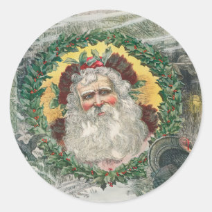 Santa Claus's gezicht in het midden van een Kerstm Ronde Sticker