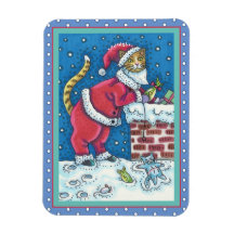 SANTA CLAWS CAT ON ROOFTOP BRINGGIFTS, FUNNY