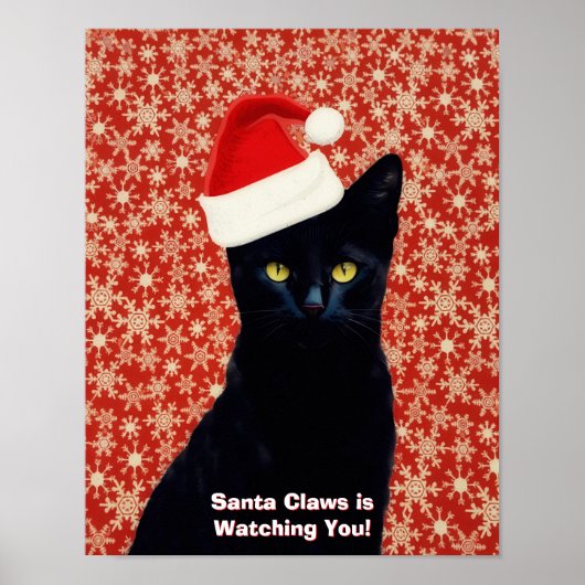 Santa "Claws" Claus Funny Black Cat Poster Art (Voorkant)