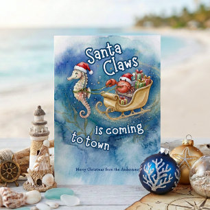 Santa Claws komt naar de stad Kust Kerstmis Feestdagenkaart