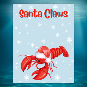 Santa Claws Pun Funny Lobster Kerstmis Feestdagenkaart