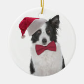 Santa Collie kerstversiering Keramisch Ornament (Voorkant)