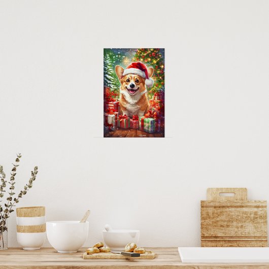 Santa Corgi Christmas Canvas Wall Art Poster (Cuisine)