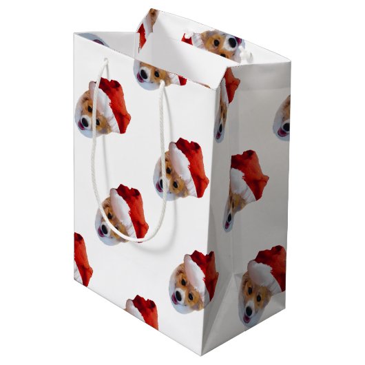 Santa Corgi-kerstcadeau Medium Cadeauzakje (Achterkant Gekanteld)