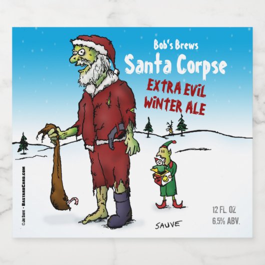 Santa Corpse Funny Cartoon Bier Etiket (Enkel label)