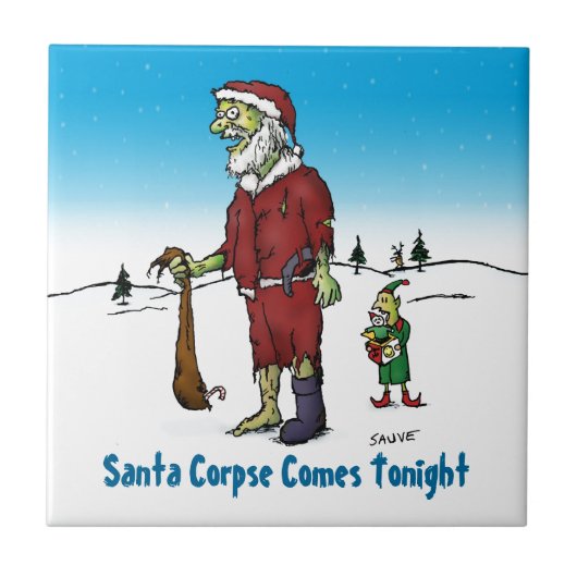 Santa Corpse Funny Zombie-Cartoon Tegeltje (Voorkant)