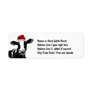 Santa Cow - Dairy Cow met Santa Hat Etiket