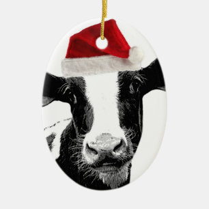 Santa Cow - Dairy Cow met Santa Hat Keramisch Ornament