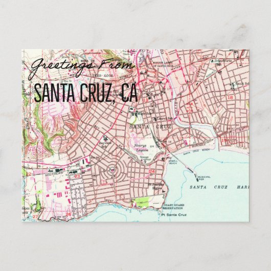 Santa Cruz CA 1955 Map Briefkaart (Voorkant)