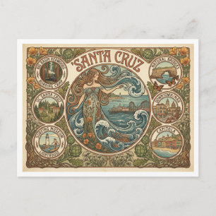 Santa Cruz California Art-Nouveau Kust Briefkaart
