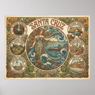 Santa Cruz California Art-Nouveau Kust Poster