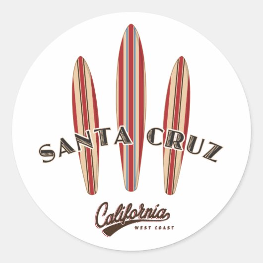 Santa Cruz California Drie Surfboards Ronde Sticker (Voorkant)
