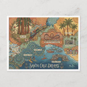 Santa Cruz California Droomkaart – Levendige Kust Feestdagenkaart