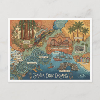 Santa Cruz California Droomkaart – Levendige Kust Feestdagenkaart
