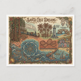 Santa Cruz California Droomkaart – Levendige Kust Feestdagenkaart